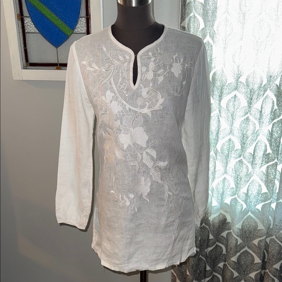 Laura Ashley Embroidered Linen Tunic - Picture 1 of 10